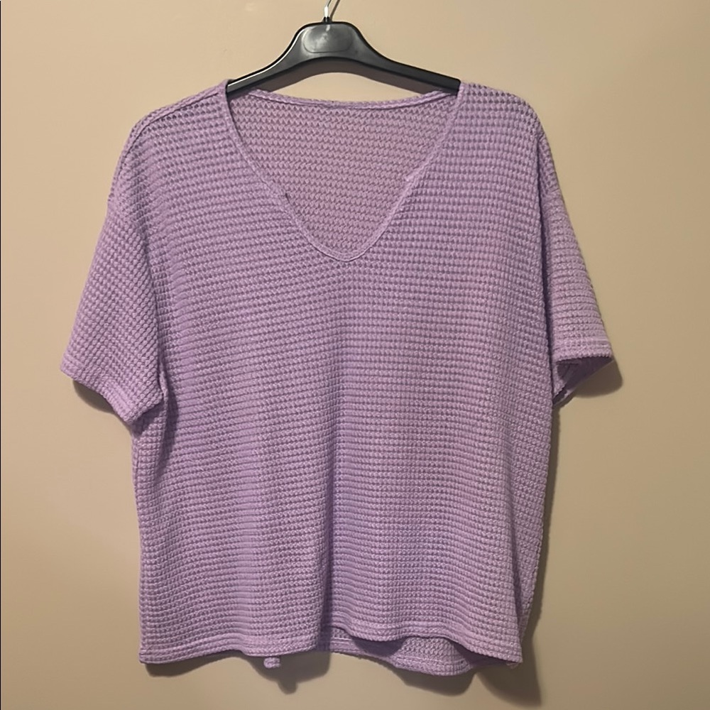 Lavender V-Neck Waffle Knit Top